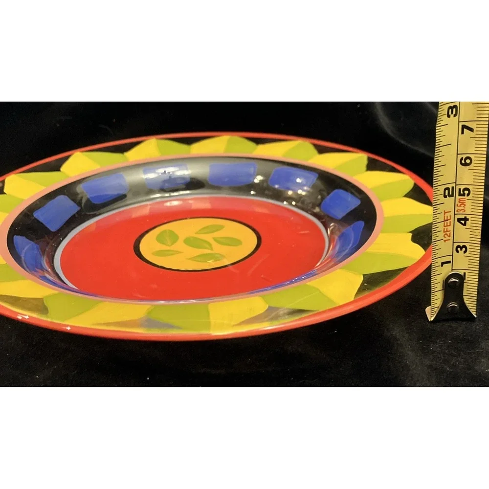Clear Art Glass Hand Painted Vibrant Colorful Display or Dinner Plates Set of 2